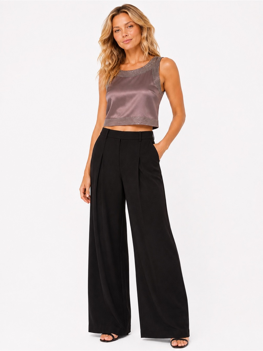 Bizar Size 12 Elegant Beaded Chocolate Brown Crop Formal Sleevless Top